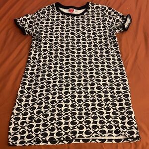 Guess Black and White Logo-Print Midi Dress